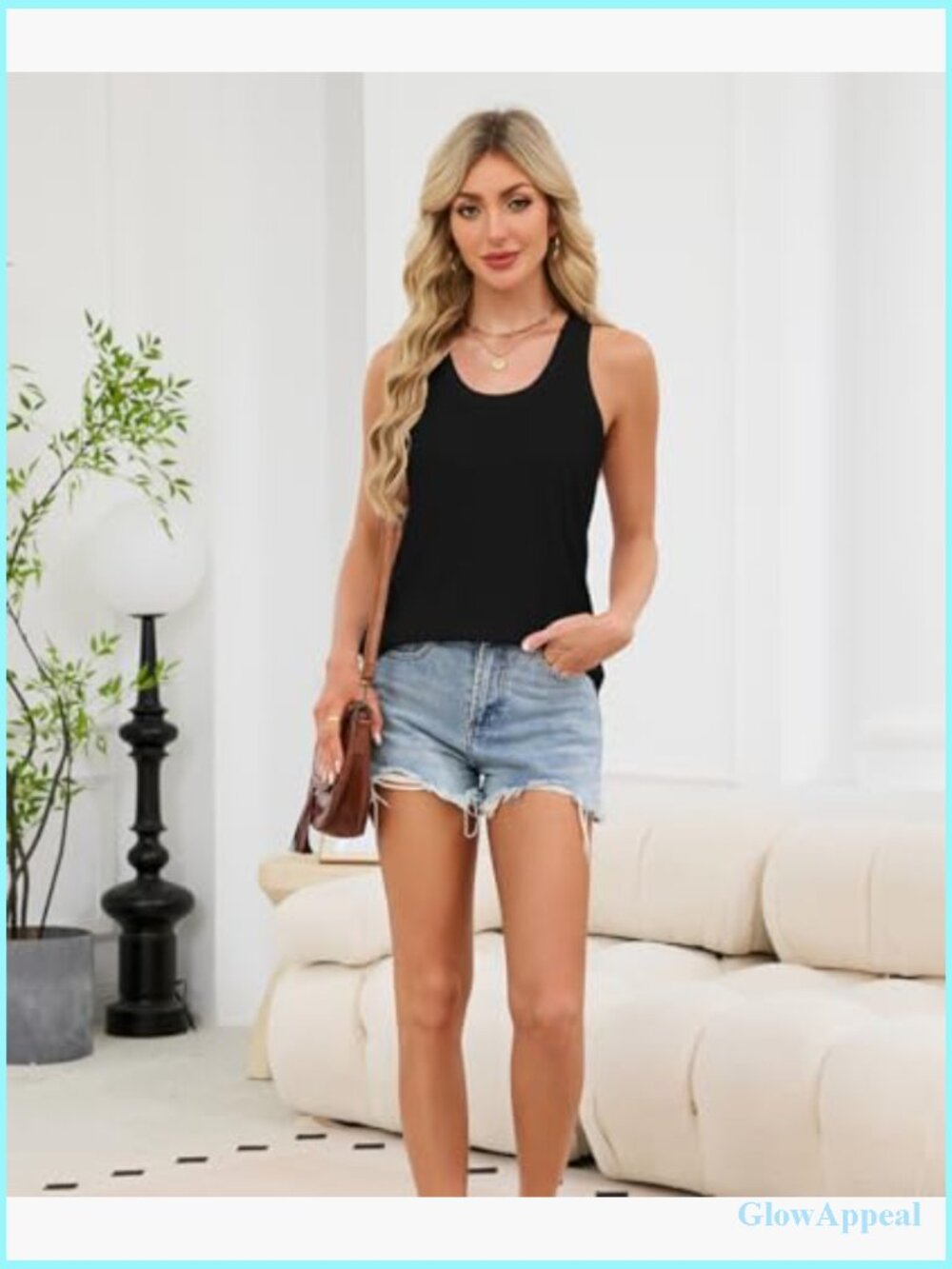 Scoop Neck Racerback Tank Top Loose Fit Summer Basic - Picture 4 of 5
